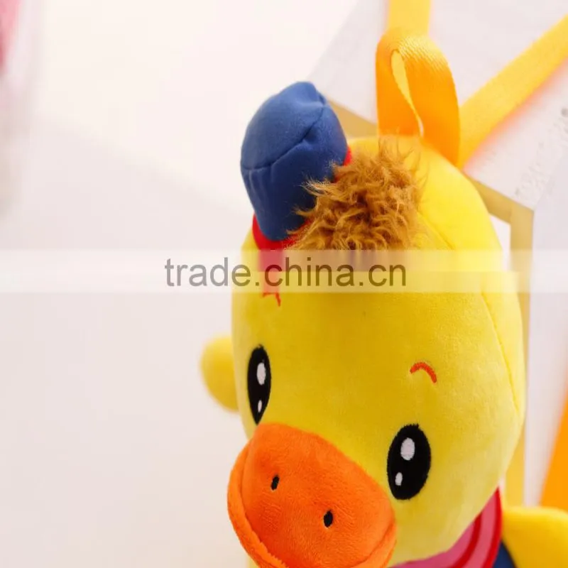 30cm lovely customized yellow stuffed plush strawberry duck doll animal backpack with strawberry-printed T-shirt