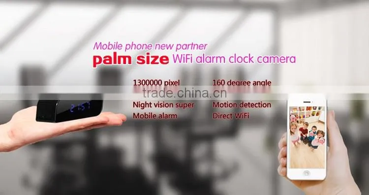 Night Vision 720P HD WIFI CLOCK Wifi Clock Mobile Phone Alarm Clock P2P Wifi Pinhole Hidden Alarm Clock Camera