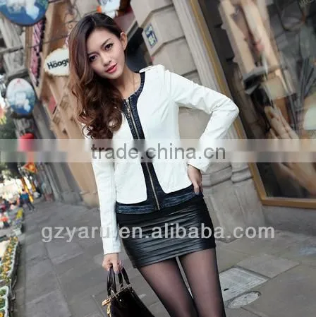 Women Fashion White Leather Jacket 2013