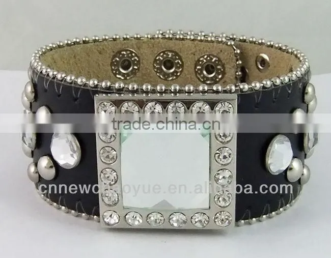 fashion leather and metal rhinestone bracelet