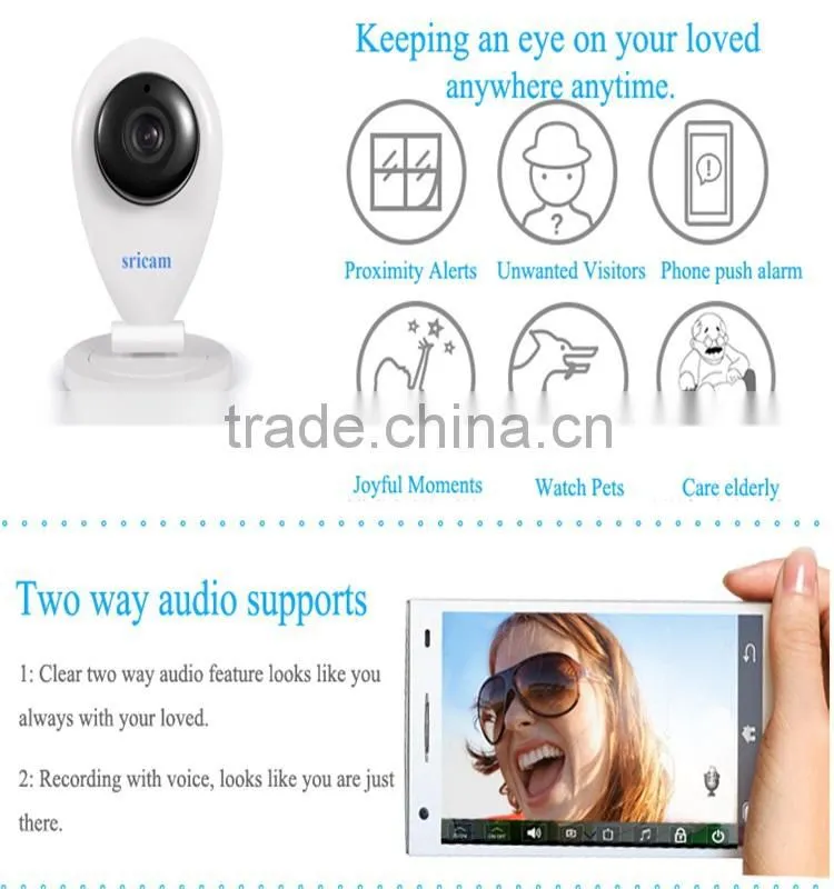 New Sricam Wireless WIFI HD 720P IP Camera SP009 ONVIF Indoor Security 8m Night Vision Wireless Security Camera Baby Monitor
