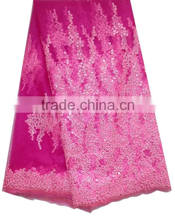 2015 fushia french lace with sequins for lady cotton french net lace