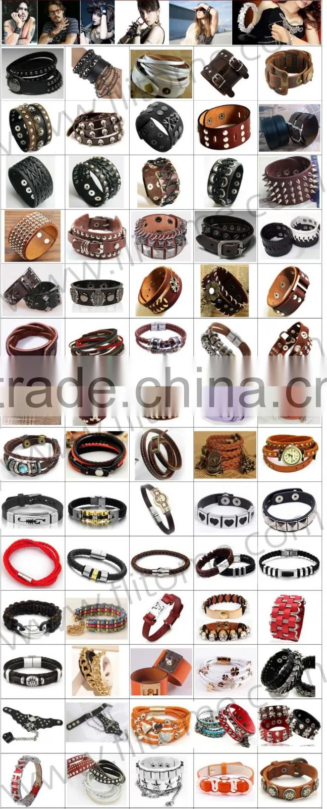 stainless steel genuine leather bracelet