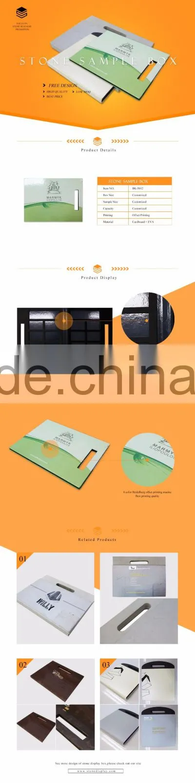 Durable stone cardboard display book/folder with handle/cover page design