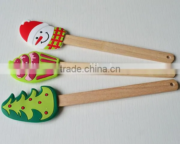 Christmas Silicone Spatula Scraper With Bamboo Handle For Xmas
