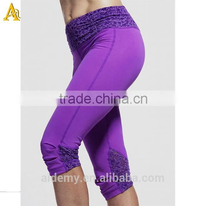 86% nylon 14% spandex custom Purple color sports yoga leggings