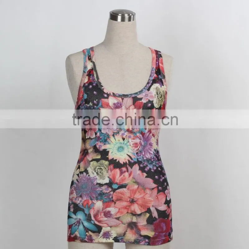 F5S15015 Printing Women Tank Top Rib Waist High Quality Guangzhou Factory