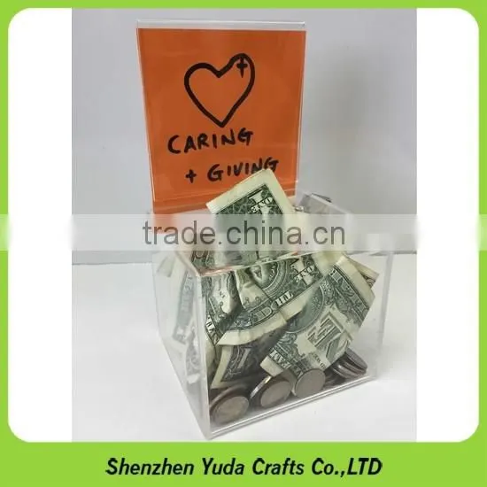 customized hot sale clear acrylic donation box with locks cheap high quality