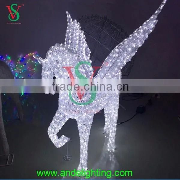 2016 new acrylic waterproof Pegasus flying white winged horse led light with wings for outdoor decorations
