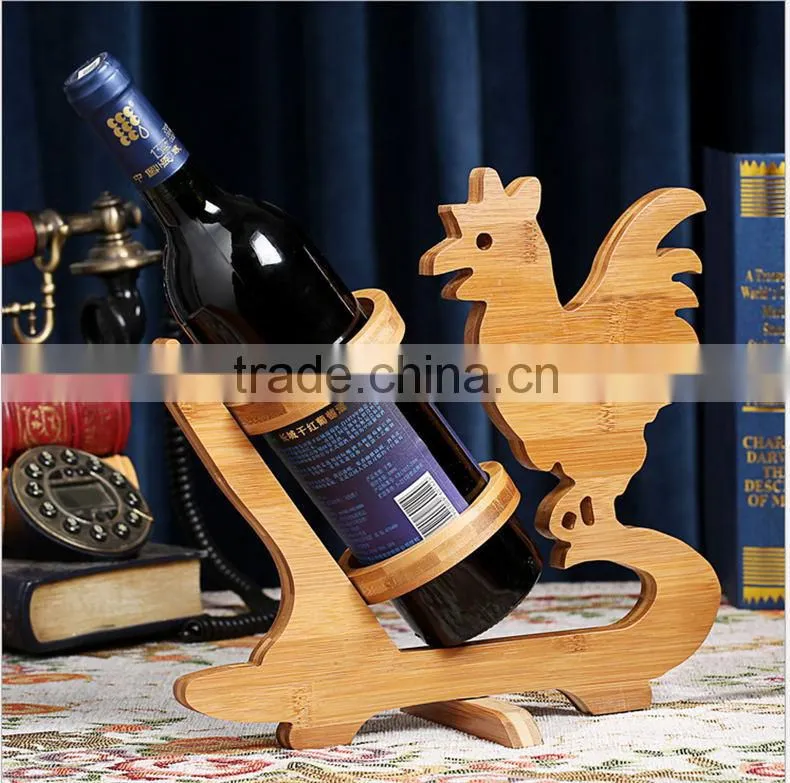 WR003/100% bamboo Material Hot Sale Rooster Shaped Folding Bamboo Wine Rack