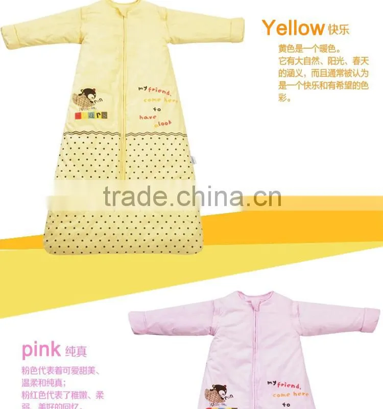 Children's 100% cotton baby sleeping bag detachable sleeve and detachable cotton fillings quilt for four seasons pink color