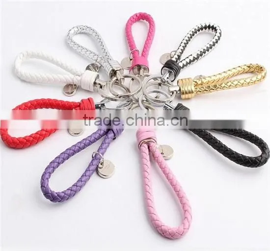 Fashion colorful braided leather keychain wholesale