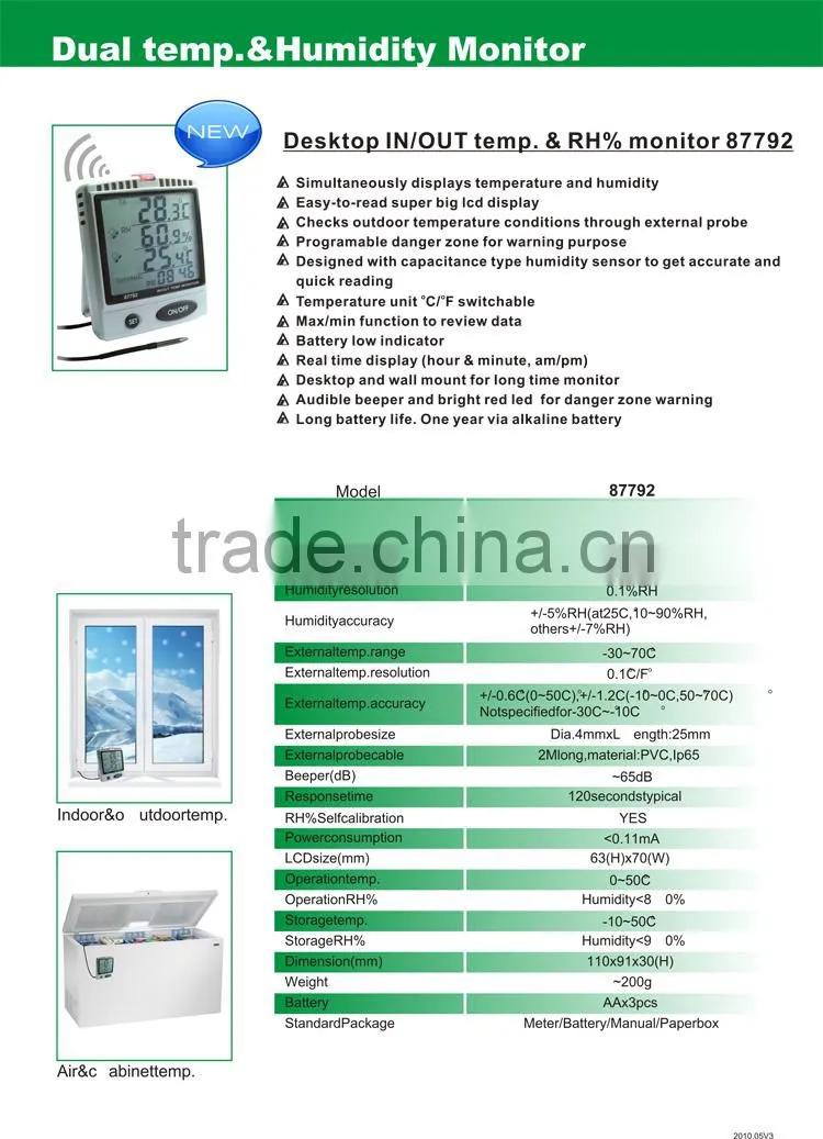 AZ87792 External Probe Digital Indoor Outdoor Thermometer Hygrometer With Alarm