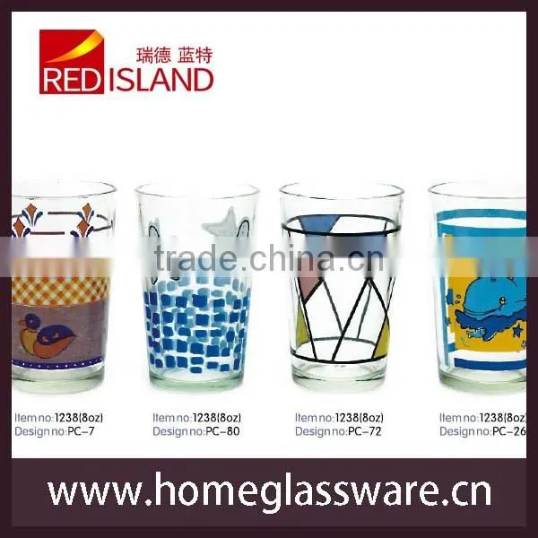 10oz glass with printing designs,water cup,printed glass cup