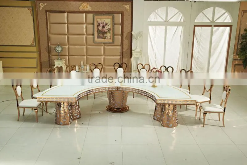 2017 wedding event furnture half round with led stainless steel wedding dining table
