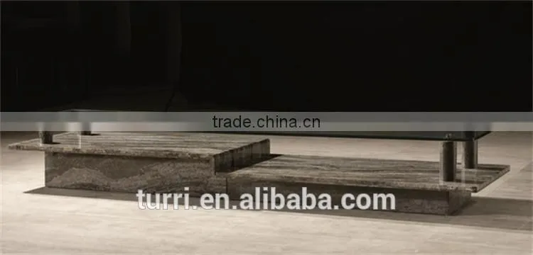 modern nature marble travertine TV table with glass top