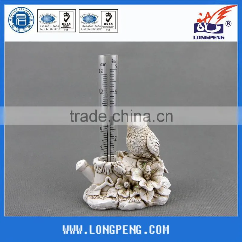 Polyresin Decorative Garden Decoration Bird on Branch Rain Gauge,Resin Brid Design Rainfall Records