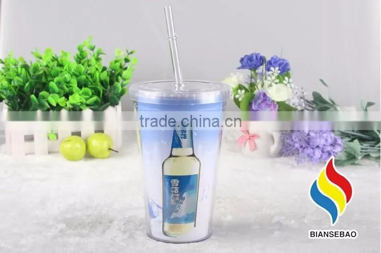 double wall pp plastic acrylic insulated tumbler with straw and lid