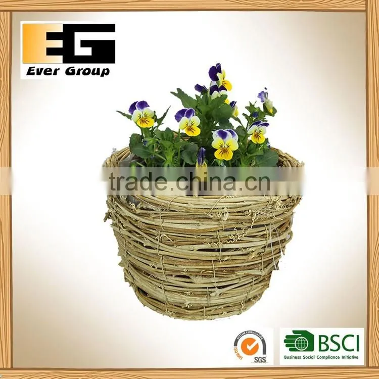 Round natural rattan woven cup type flowerpot