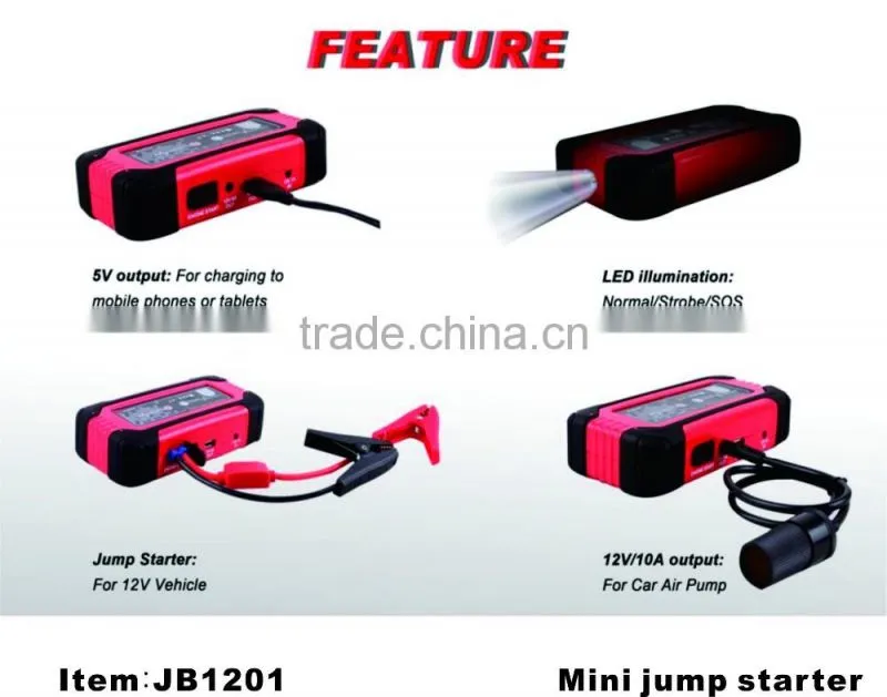 JB1201Car jump starter battery charger 18650 12V vehicle tool