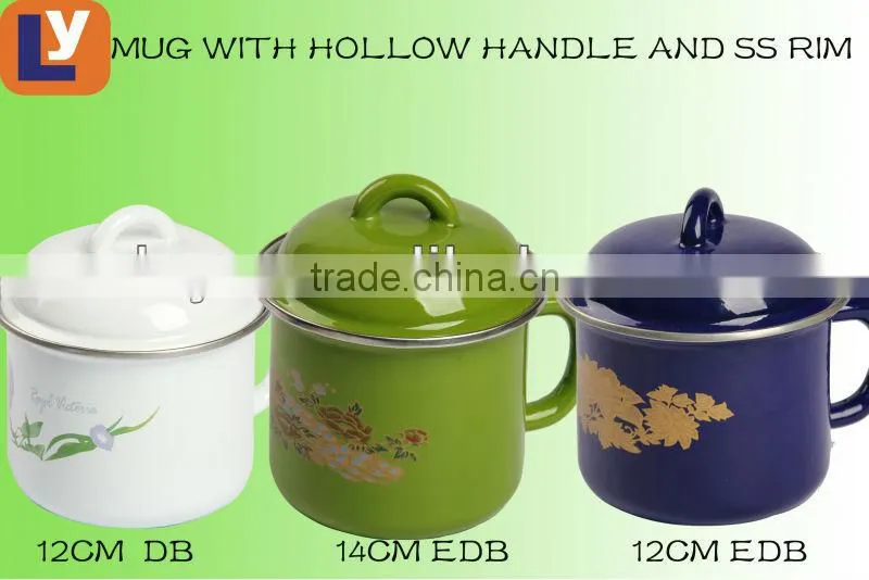12CM dark color enamel mug with hollow handle
