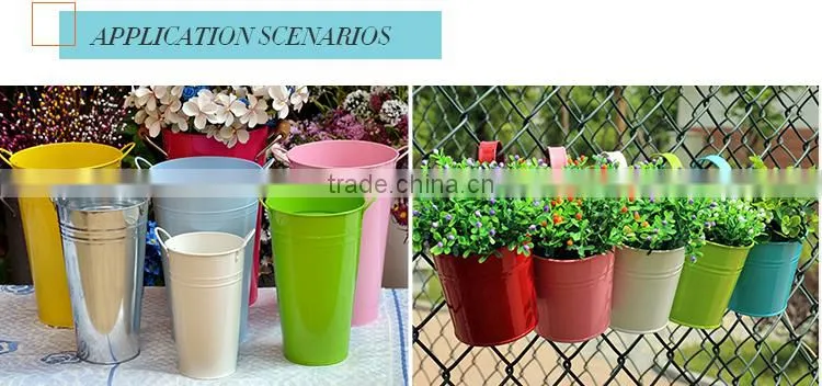 Garden galvanized and iron powder coating orange patio planters metal hanging pots for plants