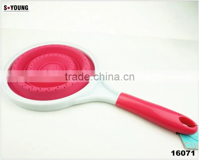 16071 SILICONE Heat resistant foldable silicone pasta strainer Silicone Colander Collapsible Strainer