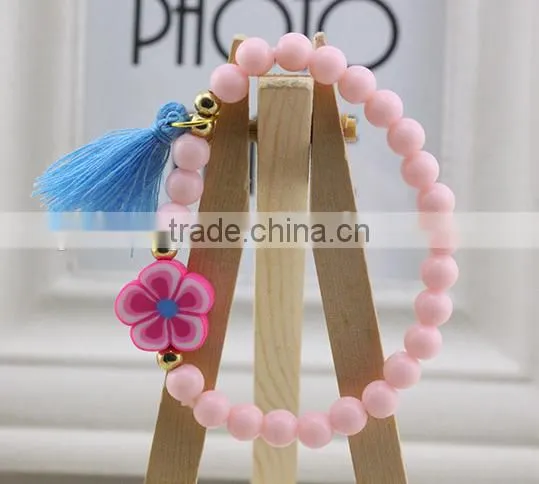 Colorful Bangle Wristband Children Kids Custom Tassel Bead Bracelet
