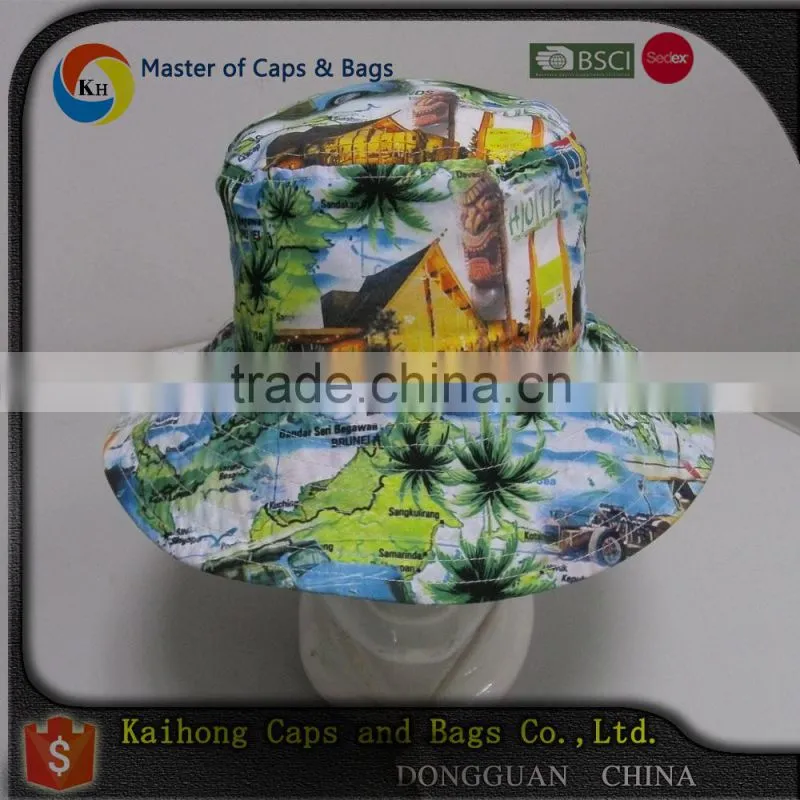 fashion bucket hat with heat transfer printed and string