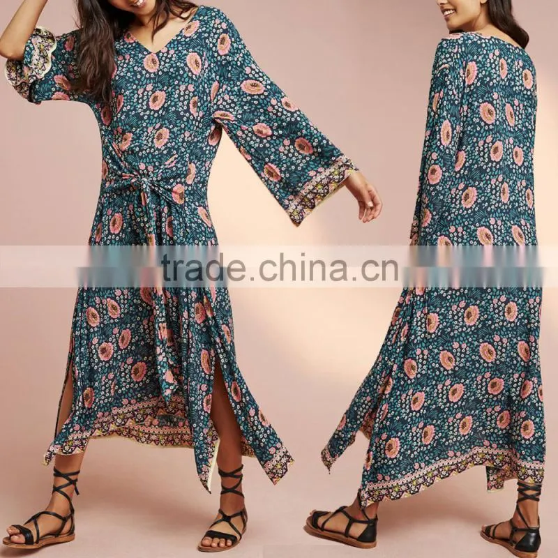 Off White Lace Trim Button Down Maxi Dress Long Frock Design HSd5221