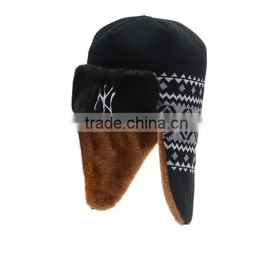 Fake Fur Jacuard and Embroidery Russian Winter Hat