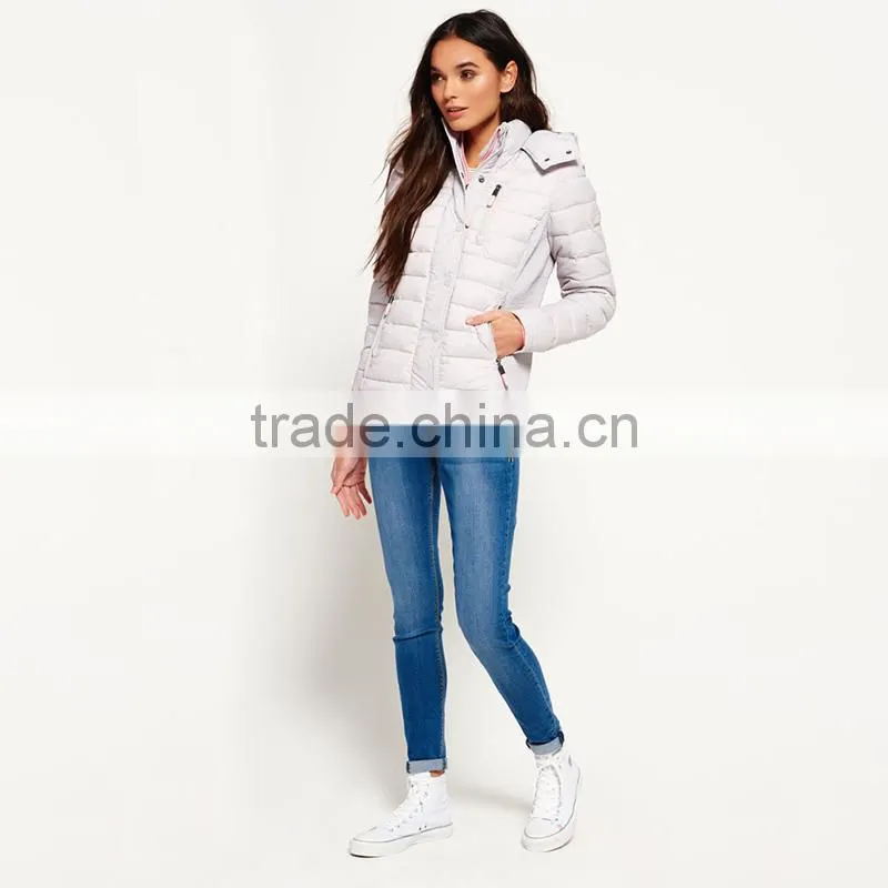 Women's slim double zip stay warm soft quilted hooded winter jackets
