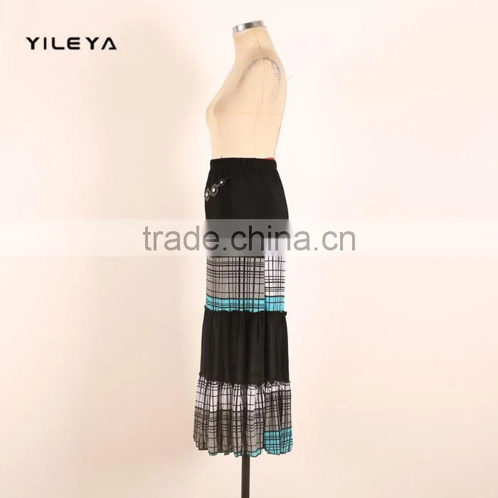 stripped high waist style elastic fashion women turkish long skirts with decoration