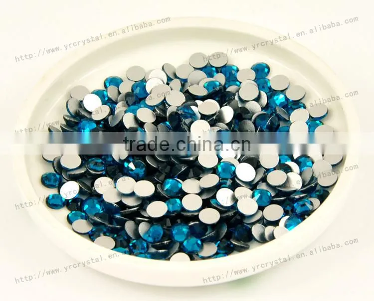 Round shape blue zircon color silver base crystal rhinestones flat back glass beads