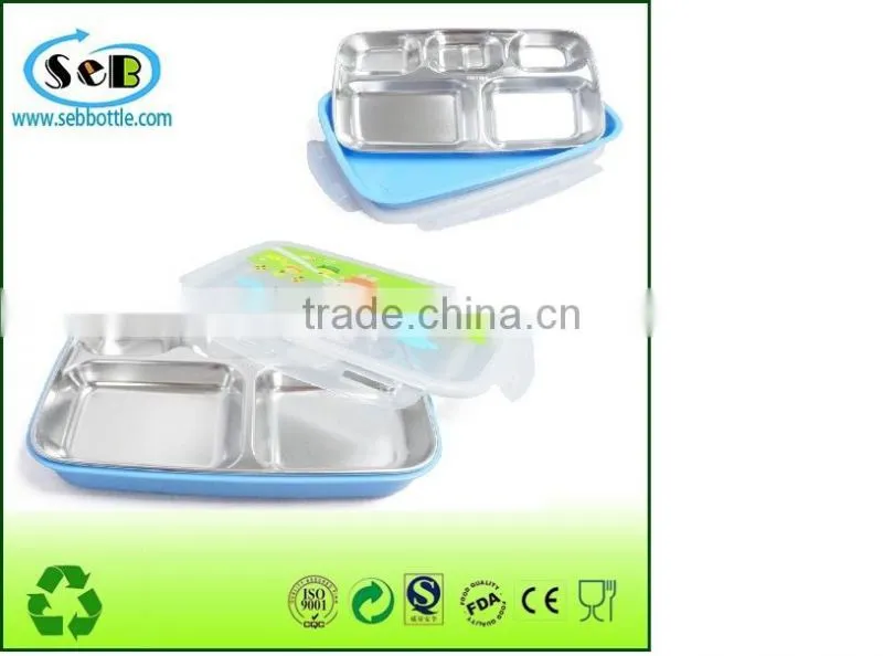 Stainlesss steel meal preparation container with 3 sections inside container