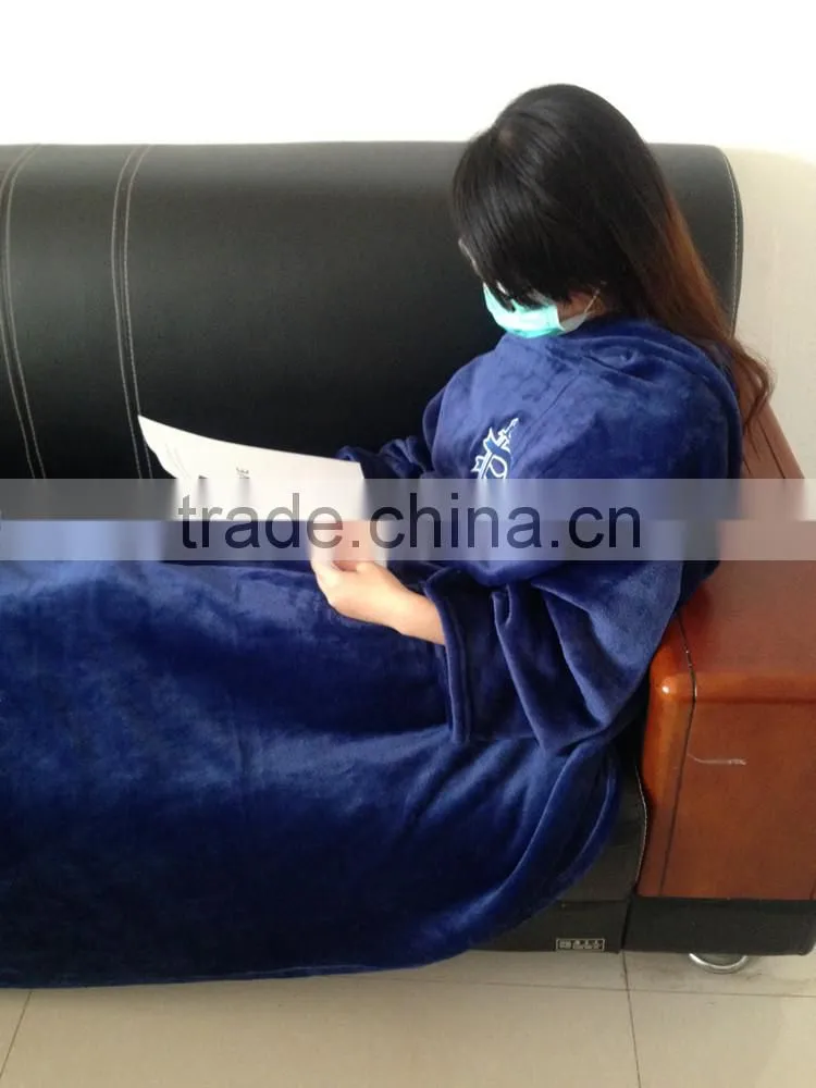 Cozy fleece throw sleeves adults tv wearable blanket