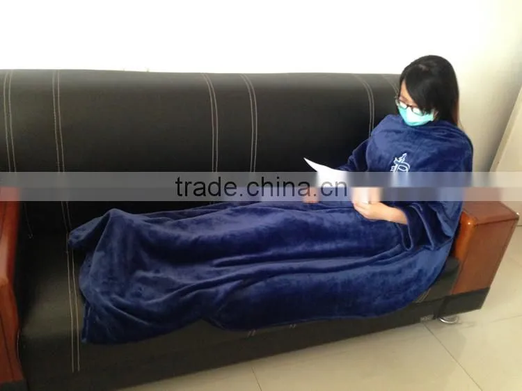 Cozy fleece throw sleeves adults tv wearable blanket