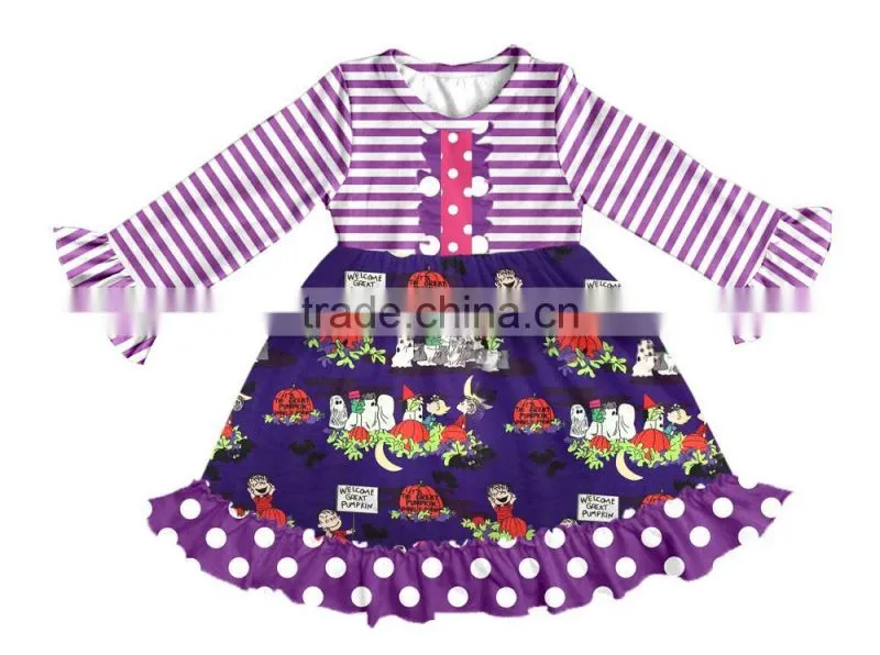 Ruffle lace Fall boutique outifit princess print unicorn pattern Cattoon print Swing dress Girls casual dress
