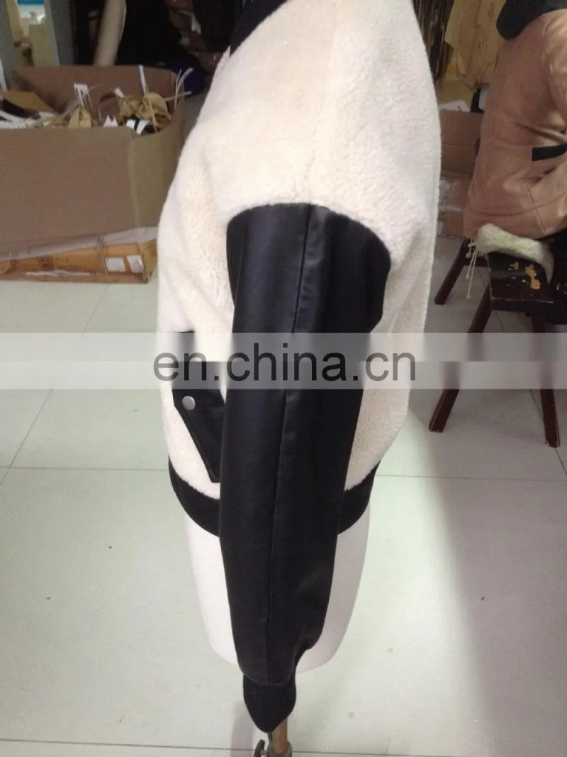 ladies 2015 newstyle fake fur jacket with sheep leather sleeve