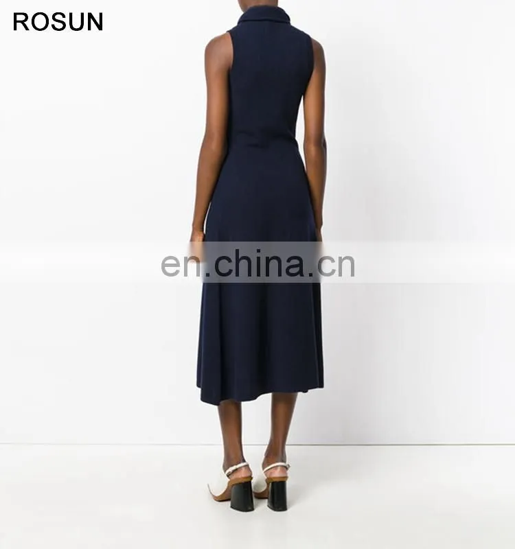 High Fashion Women 100% Wool Tie Neck Sweater Dress