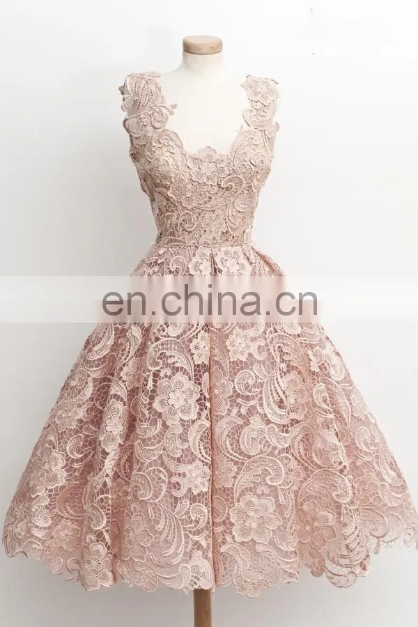 Vestidos de Formatura Sweety Pink Square Lace Prom Dresses 2016 Sleeveless Knee Length Homecoming Dresses Vestidos De Coctel