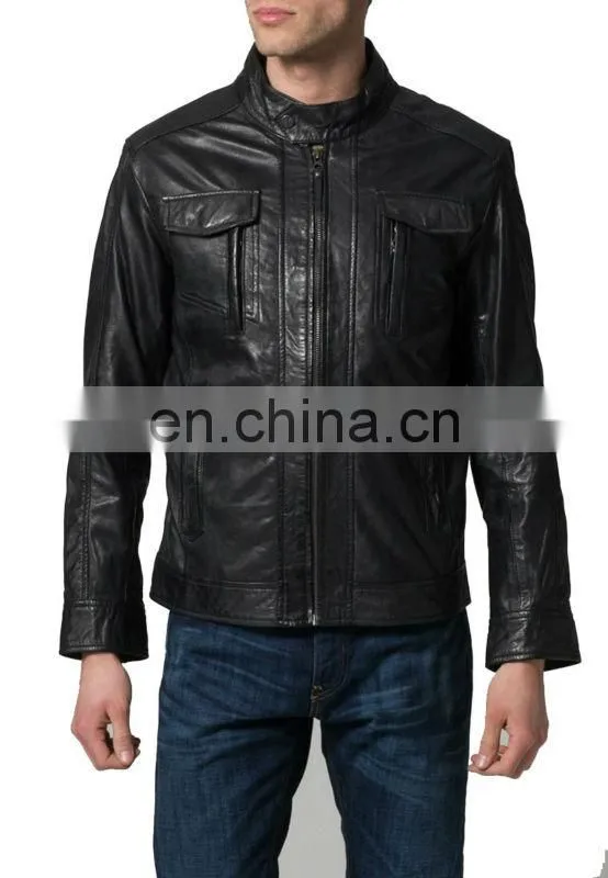 Soft smooth sheep skin leather jackets black clour