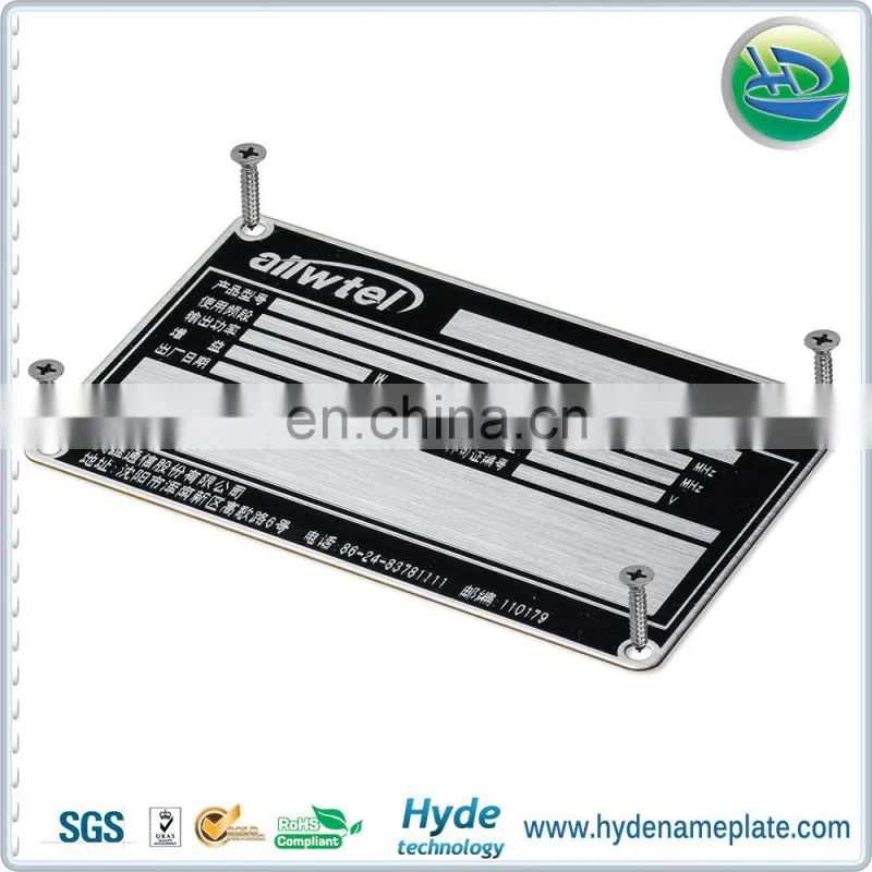 cheap wholesale custom logo metal nameplate / stainless steel tag with holes for screw
