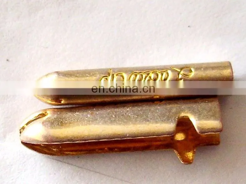 Customized engraved logo shoelace tips gold/silver/gun metal/red bullet crimp string aglet