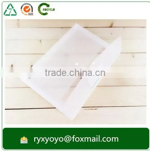 2016 high quality pp clear plastic document file bag with snap button