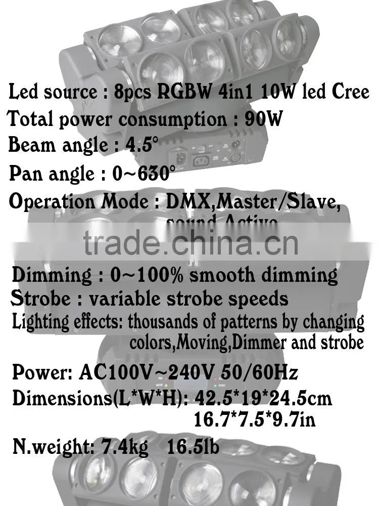 concert lighting spider light variable strobe speeds 4in1 RGBW 8*10W led stage lighting effect led moving beam spider light
