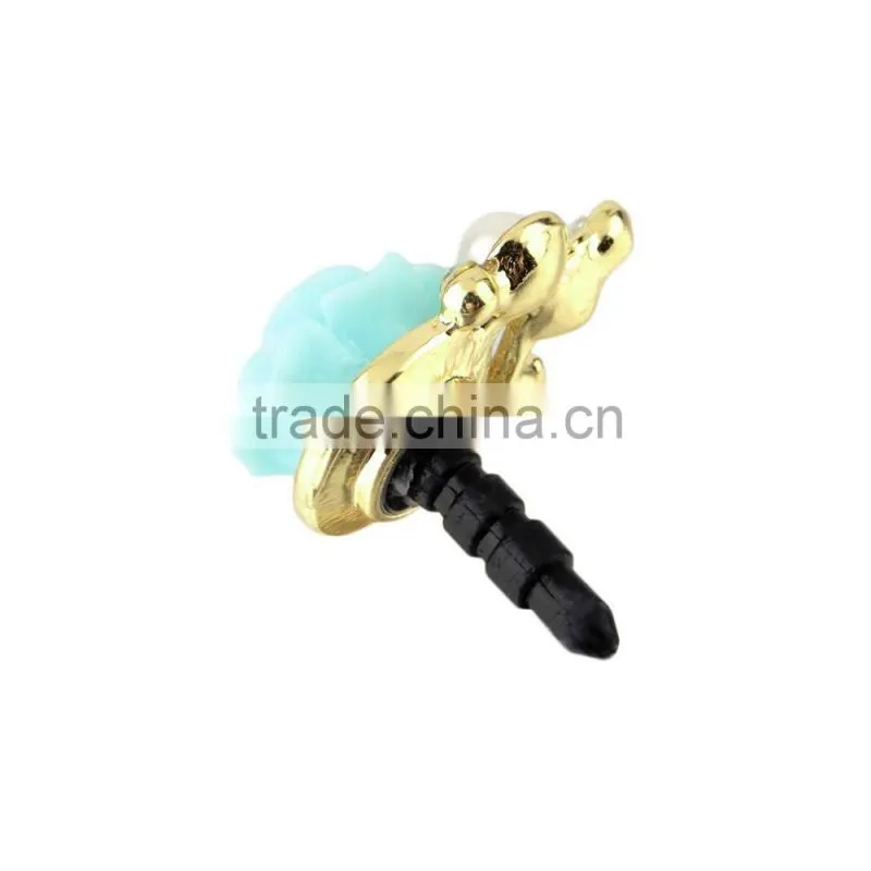 Rose Flower 3D Crystal Bead Pearl Anti Dust Plug Charms For 3.5mm Phone For Apple4 4S 5 For Samsung Galaxy S3 S4 For HTC