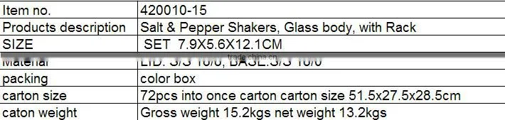 Salt & Pepper Shakers, Glass body, with Rack