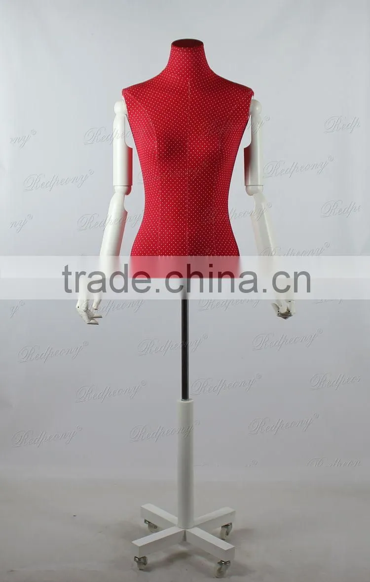 red cloth cover torso female mannequins with adjust arms