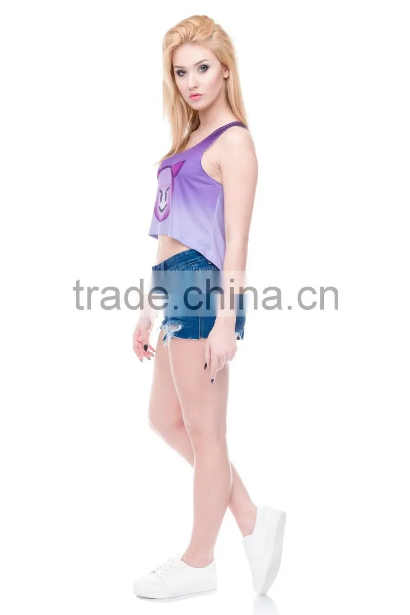 2016 New Fashion Women Clothing Digital Print Custom Womens Crop Top Wholesale